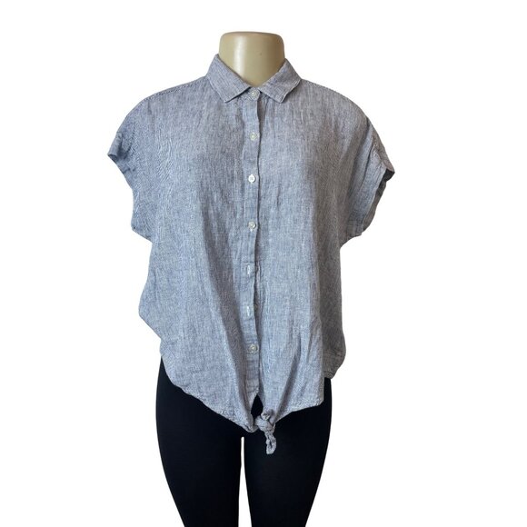 Weatherproof Vintage Blue & White Striped Cap Sleeve Button-Up Womens Shirt Sz M - Picture 1 of 6